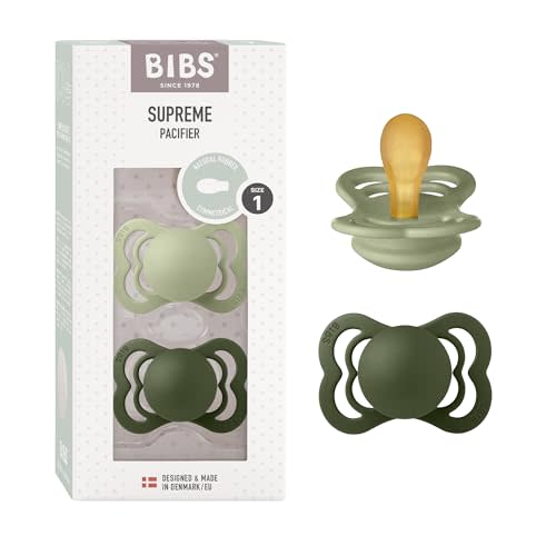 BIBS Pacifiers - Supreme Collection | BPA-Free Baby Pacifier | Made in Denmark | Set of 2 Sage/Hunter Green Color Premium Soothers | Size 0-6 Months