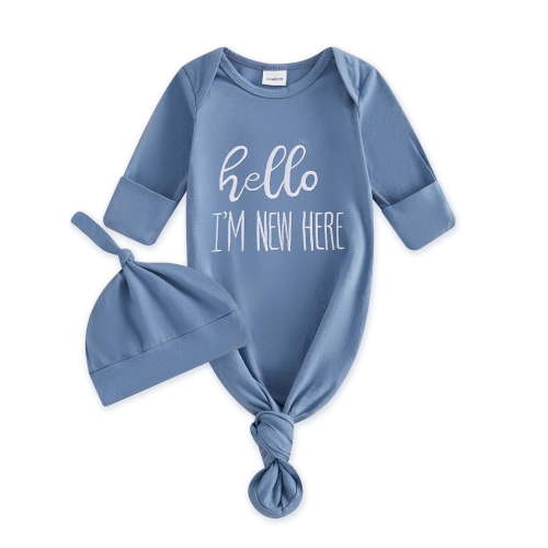 WIBACKER Newborn Baby Knotted Gown Infant Cotton Long Sleeve Sleeper with Mitten Cuffs, Baby Girl and Boy Sleep Gown