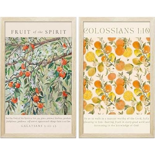 Framed Botanical Citrus Canvas Wall Art Religious Decor 2Pcs 12x16 Inch