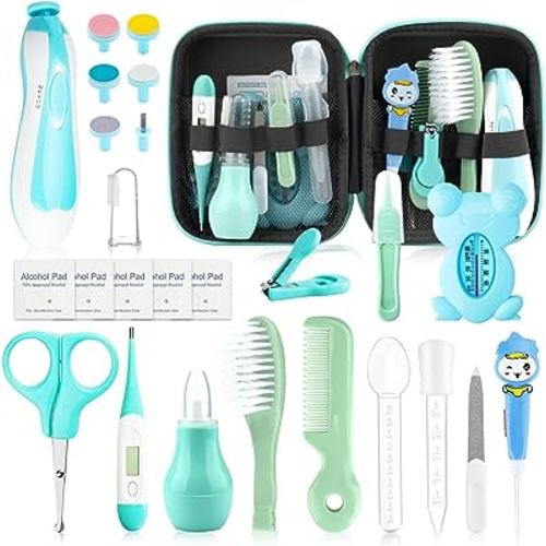 Baby Healthcare and Grooming Kit, Portable Baby Safety Care Set, Baby Essentials kit for Newborn… (Green 26 in 1)