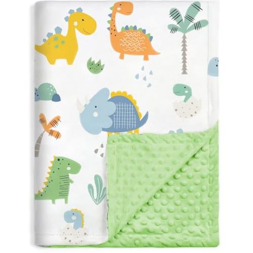 HOMRITAR Baby Blanket for Boys Girls Super Soft Minky Blanket with Dotted Backing, Dinosaurs Multicolor Printed for Toddler Nursery 30 x 40 Inch