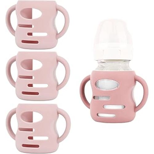 3 Pack Silicone Sleeves Compatible with Dr Brown Wide-Neck Glass Baby Bottles 5 OZ, Anti Breakage Silicone Handles Compatible with Dr. Brown's Glass Bottles for Babies (Pink, 5 OZ)