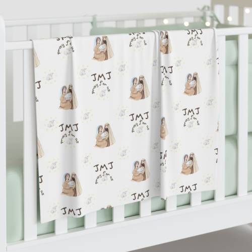Swaddling Baby Blanket, New Baby Blanket, Holy Family Blanket, Catholic Baby Blanket, New mom gift Baptism gift God parent gift