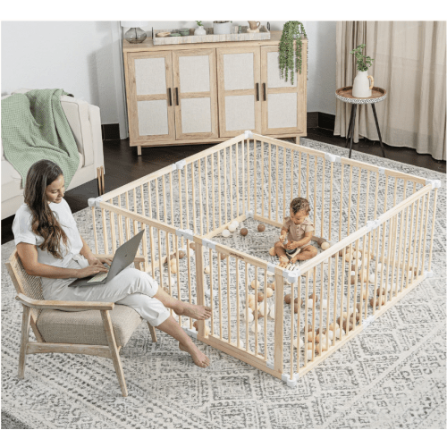 Playpen for Toddler and Babies in Natural Wood