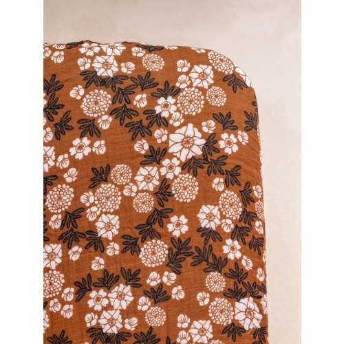 Handmade Muslin Crib Sheet: Marigold Floral, Earth Tone Nursery