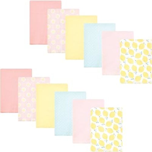 Hudson Baby Unisex Baby Cotton Flannel Burp Cloths Bundle, Lemon Daisy, One Size