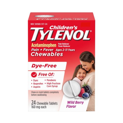 Children's Tylenol Acetaminophen 160 MG Chewable Tablets, 24 CT, Wild Berry, Grape