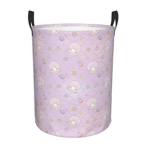 Laundry Basket, Shells Pearl Waterproof Laundry Hamper with Padded Handles, Clothes Hamper for Laundry, Bedroom, Dorm, Towels, Laundry Bin Easy Storage