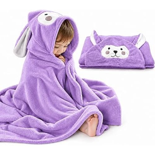 ROMASA Baby Bath Towel Ultra Soft Hooded Towel Highly Absorbent Bathrobe Blanket Toddlers Shower Gifts for Boys Girls-27.5" x 55" (Purple)
