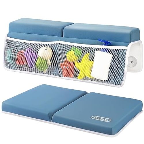 beiens Bath Kneeler and Elbow Rest Pad Set - 1.5'' Comfortable Thick Baby Bath Kneeler Pads, Quick Dry Soft Kneeling Pad for Baby Bath Time, Non-Slip Knee& Arm Support Bathtub Mat with Toys Organizer