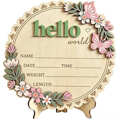 Baby Announcement Sign 5.9 Inch Hello World newborn sign Boy or Girl Sign