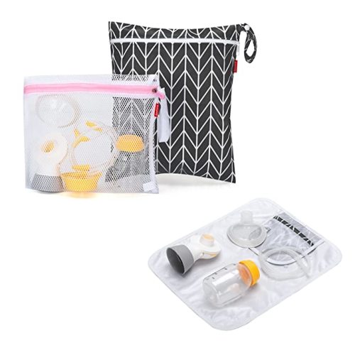 Damero Breast Pump Parts Bag, Wet Dry Breast Pump Parts Bag, Pumping Bag with Waterproof Mat and Mesh Bag, Gray Arrow