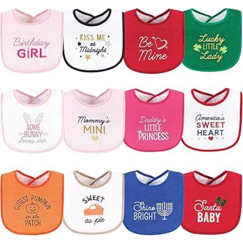 Hudson Baby Unisex Baby Cotton Terry Drooler Bibs with Fiber Filling, Cute Girl Holiday Sayings, One Size