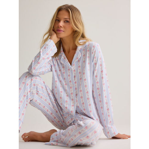 Anna Floral Striped Mama PJ Set in Cream & Blue | AS Kids