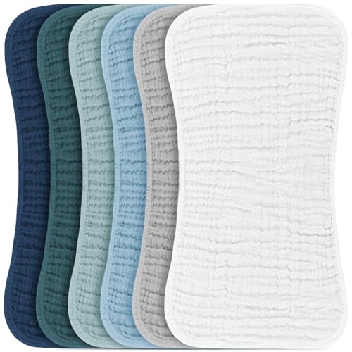 Konssy Muslin Baby Burp Cloths Sets for Unisex- 6 Pack Large 100% Cotton Burping Clothes for Newborn, Baby Girls and Boys
