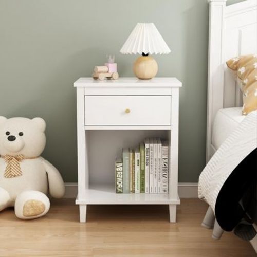 Simple Solid Wood Bedside Table with Single Drawer Storage + Open Shelf. A small bedside storage cabinet for the bedroom.