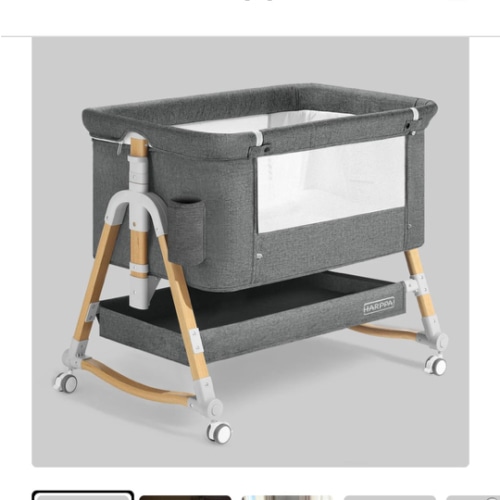 HARPPA Cuddly 3-in-1 Baby Bassinet Bedside Sleeper for Reflux | Attaches to Bed, Adjustable 5 Heights, Non-Toxic & CPSC Certified | Sturdy Aluminum Frame, Portable Wheels, Tool-Free Setup, Gentle Rocking | Perfect for Newborns, Infants, Small Spaces & Saf