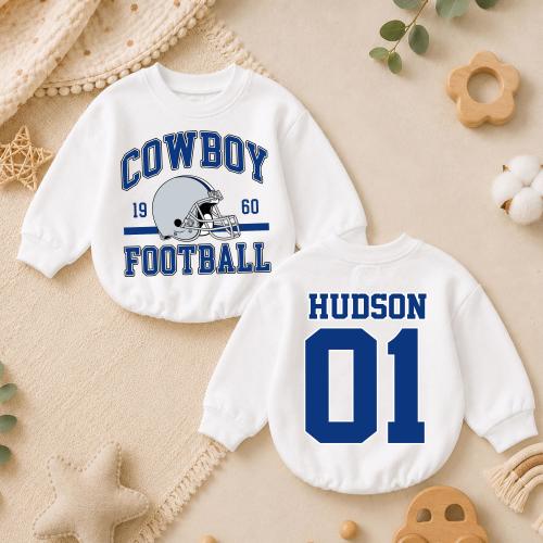 Personalized Baby Football Romper, Custom Toddler Cowboy Shirt, Game Day Baby Outfit, Kids Sports Sweater Boy Birthday Gift