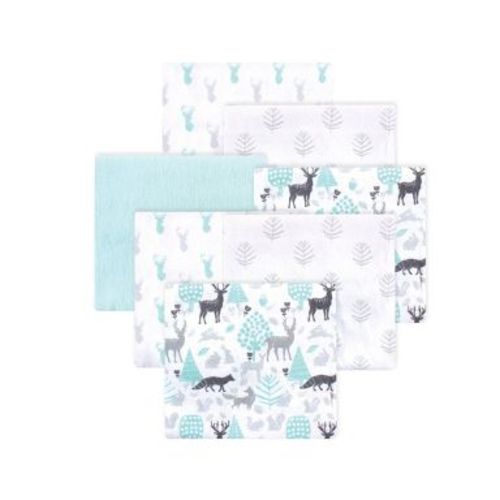 Little Treasure Hudson Baby Cotton Poly Flannel Receiving Blankets Multipack, Blue Woodland Neutral, 30x30 inches