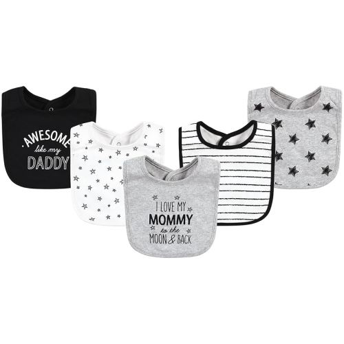 Hudson Baby Unisex Baby Cotton Bibs, Mom Dad Moon And Back, One Size