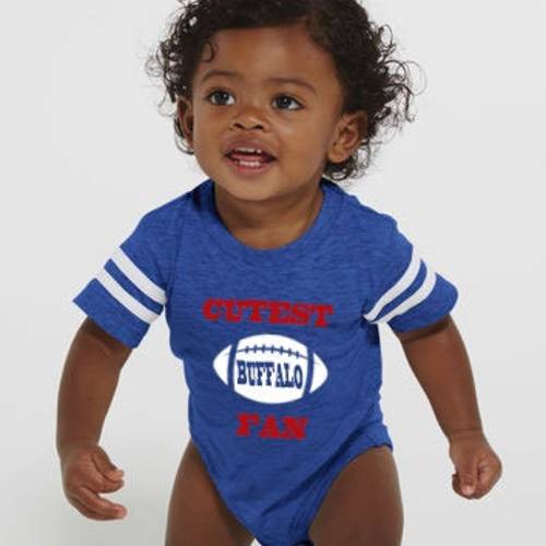 Cutest BUFFALO Fan! A custom blue and white football jersey baby bodysuit makes a perfect baby gift! Add a name and number!