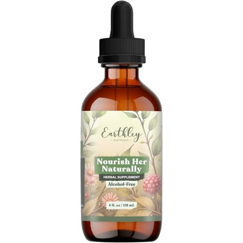 Earthley Wellness Nourish Her Naturally, Liquid Botanical Multivitamin for Women with Raspberry Leaf, Dandelion Leaf, Alfalfa, and Nettles, Supports Energy, Gut Health, and Wellness (4oz, Nourish Her)