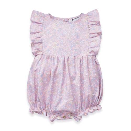 Baby's Twill Ruffled Romper in Fleur Blush