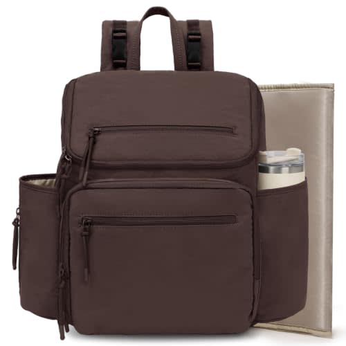 Omanmoli Diaper Bag Backpack Large Baby Travel Bag 30 OZ Tumbler Holder | 17 Diaper Organizers,4 Insulated Pockets,Tissue Pocket,Wet-dry Pocket,Portable Changing Pad,Stroller Buckles,Coffee Brown