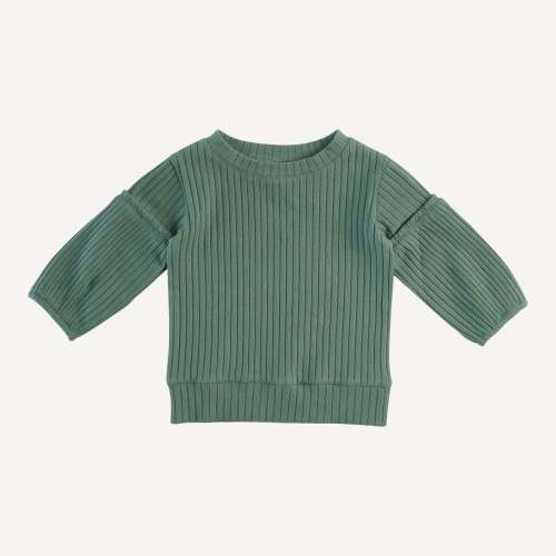 long bubble sleeve top | silver pine | organic cotton wide rib