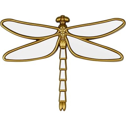 Decorative Golden Dragonfly Wall Mirror, Plastic Frame with Mirrored Wings (12.4 x 9.3 inches)