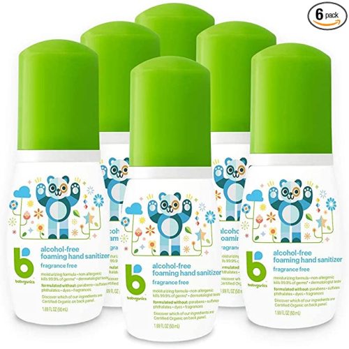 Babyganics Foaming Pump Hand Sanitizer, Alcohol Free, Travel Size, Fragrance Free, Kills 99.9% of Germs, 1.69oz- (Pack of 6)