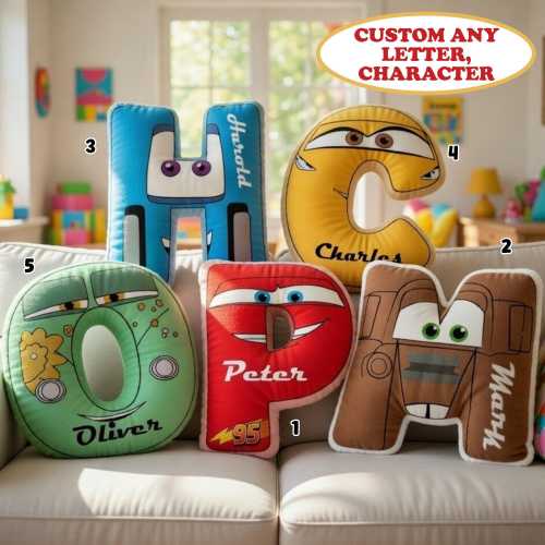 Personalized Cars Letter Pillow, Custom Lightning McQueen Name Pillow, Kids Cars Alphabet Pillow, Cartoon Pillow Gift, Boys Room Decor