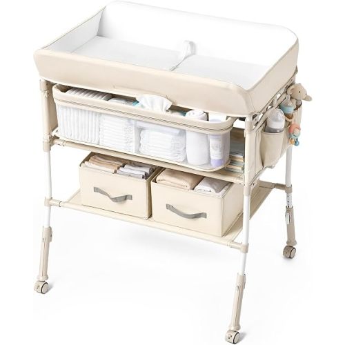Kinder King Portable Baby Changing Table, Adjustable Heights, Beige