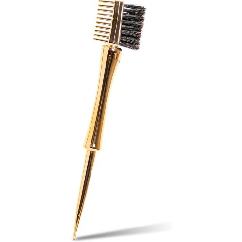 – Gentle Hair Brush Styling Tool, Double-Sided Hair Edge Brush, Baby Hair Brush with a Multi-Use Pointed End, Edge Comb Alternative, Gold