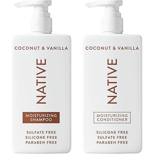 Native Coconut & Vanilla Shampoo and Conditioner Contain Naturally Derived Ingredients | All Hair Types, Color & Treated, Fine to Dry Damaged, Sulfate & Dye Free - 2-Pack