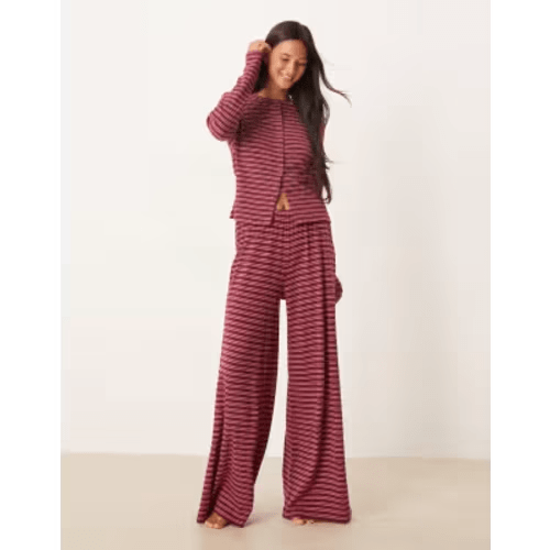 ASOS DESIGN wide leg pants in burgundy stripes