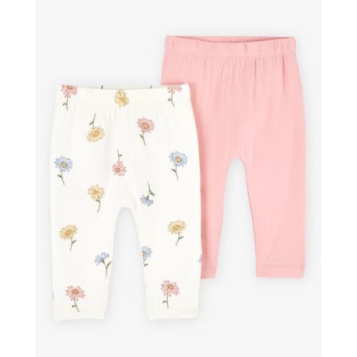 Baby Girl 2-Pack PurelySoft Pull-On Pants - Pink/Ivory | Carter's