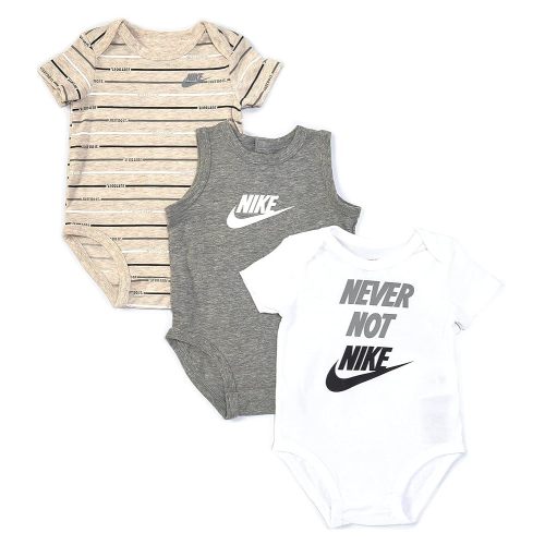 Nike Infant Baby Bodysuit 3 Pack (Dark Grey Heather(56F170-042)/White, 6 Months)