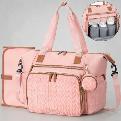 Large Waterproof Diaper Bag Tote with Changing Pad & Pacifier Case, Travel Baby Bag for Labor Delivery Hospital, Pink
