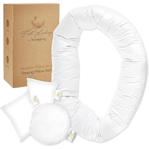 First Landings Newborn Photography Posing Pillows - Baby Announcement Ideas - Gender Neutral Photo Props for Infants - Photography Pillow Set, 4-Pack