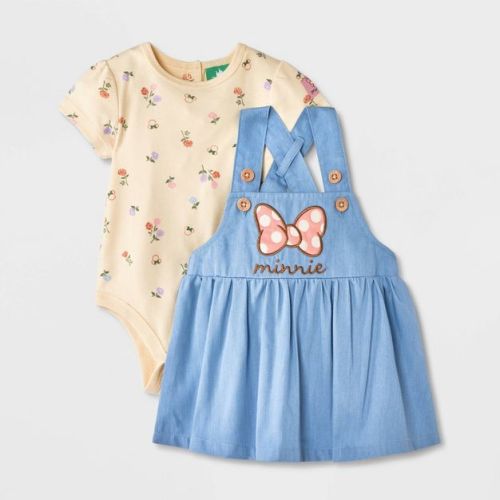 Baby Girls' 2pc Disney Minnie Mouse Chambray Dress Set - Blue 6-9M