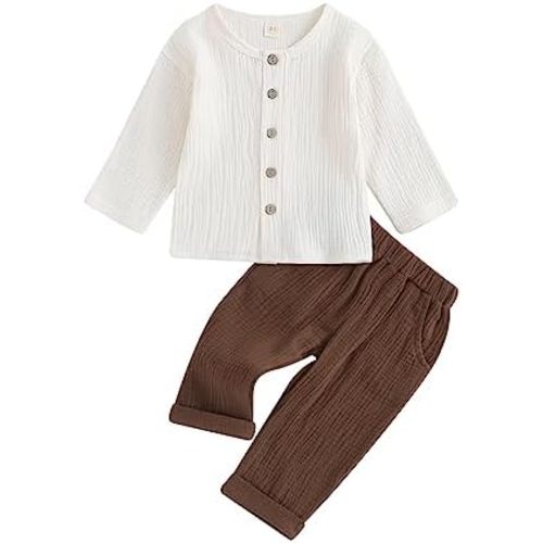 Thorn Tree Toddler Boys Girls Fall Outfits Long Sleeve Button Down Shirt Elastic Waist Pants 2Pcs Little Kids Clothes Set
