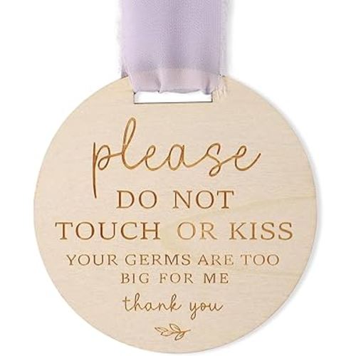 Please Do Not Touch or Kiss Baby Sign, Wooden Don't Touch Baby Sign for Car Seat Baby Stroller Tag with Ribbon No Touching Baby Signage for Baby Newborn