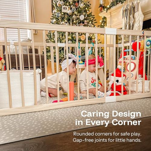 HARPPA Baby Gate Playpen Wooden Playpen for Babies and Toddlers Large Play Yards Baby Fence Play Area 60 x 71.5 x 24 inch