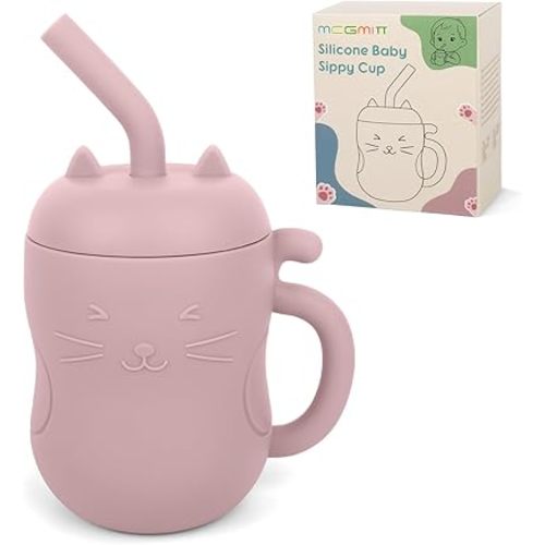 MCGMITT Silicone Baby Sippy Cup, 5oz Spill Proof Straw Cup for Infants Kids 6 12 18 Months, BPA Free Non Toxic Toddlers Training Cup with Handle, Soft Toddler Open Cup For Travel or At Home