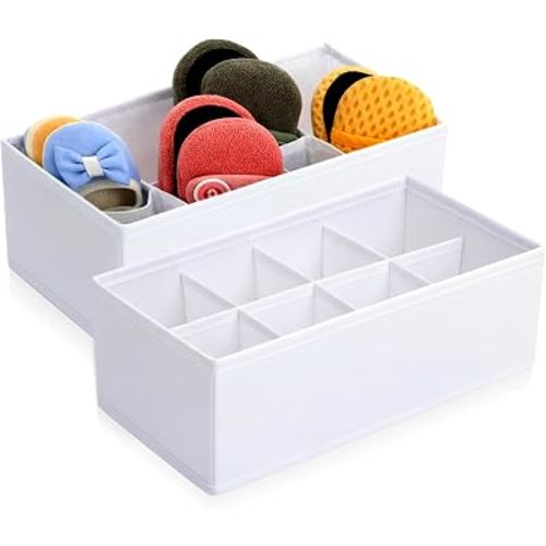 2 Pack Toddler Shoe Organizer for Closet Drawer Foldable Shoe Rack Storage Container 8 Section Baby Soft Fabric Cubby Box 11.02" × 5.91" × 3.94" Nursery Infant Holder with Divider Breathable