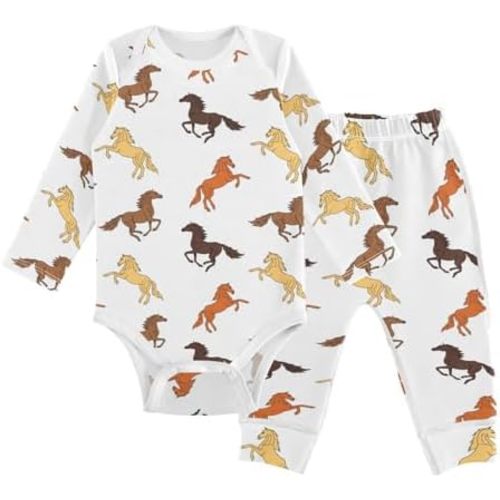 vvfelixl Baby Bodysuits Pants Sets Sketch Running Horse Long Sleeve Baby Clothes for Boys Girls 0-3M