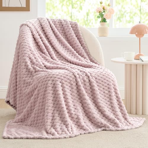 BEDELITE Fleece Throw Blanket for Couch & Bed - 3D Jacquard Decorative Lotus Pink Blanket, Super Soft and Cozy Warm Fuzzy Blanket All Seasons Suitable, 60x80Inches