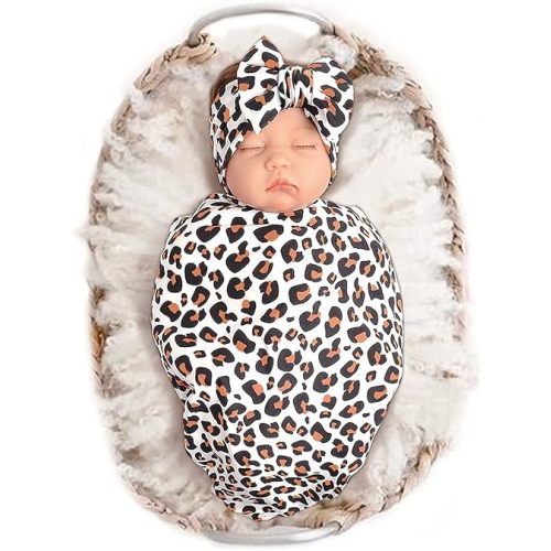 Konssy Baby Girl Newborn Receiving Blanket with Headband Set Baby Swaddle Nursery Swaddle Wrap
