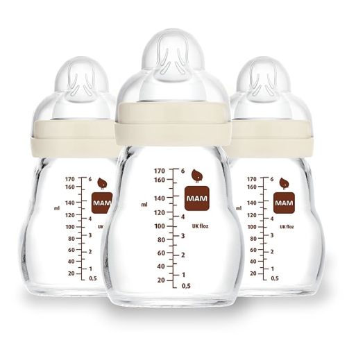 MAM Premium Glass Baby Bottles, Easy Switch Between Breast and Bottle, Feel Good Slow Flow, Newborn Essentials Must Have, 0+ Months, BPA Free, 6oz, Unisex, 3 Pack